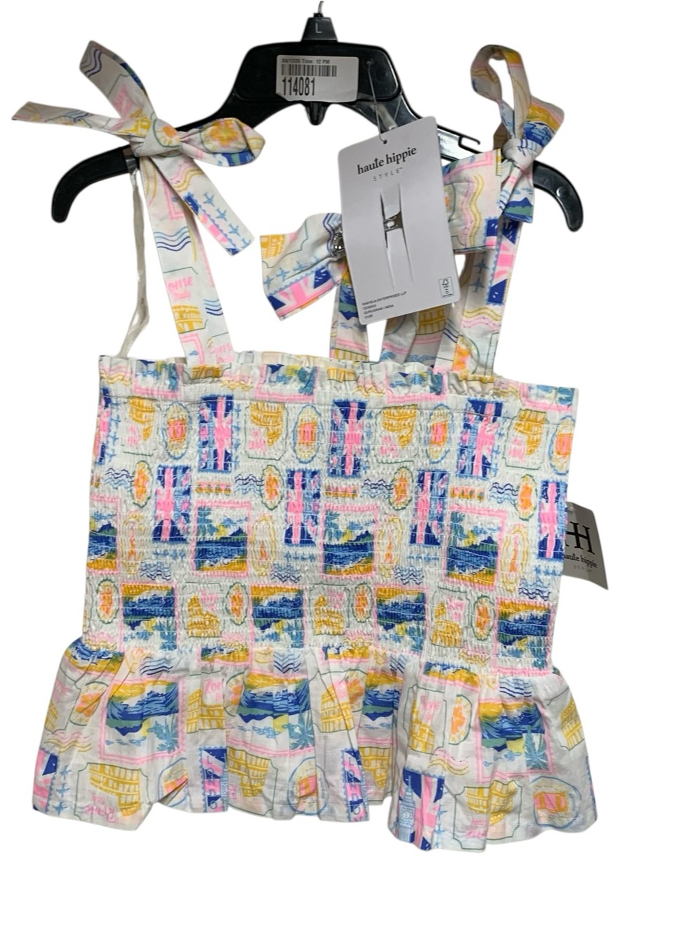 Haute Hippie Pastel Printed Tie-Strap Smocked Top and Hair Bow - Picture 3 of 9